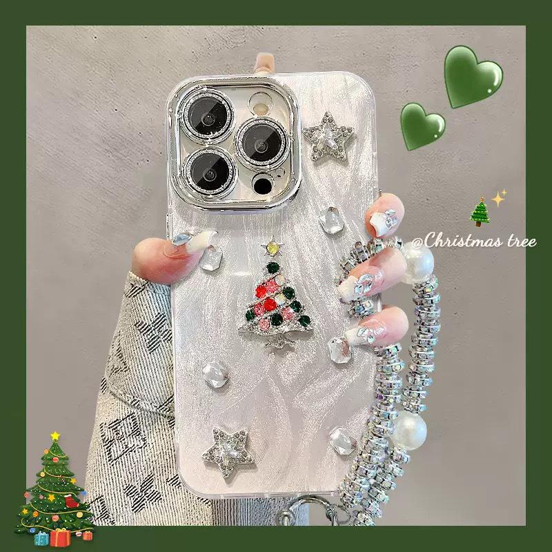 Flash Diamond Three-Dimensional Christmas Tree Mobile Phone Case Is Suitable For Apple 17Promax Feather Yarn All-Inclusive 16Pro Advanced Sense 14