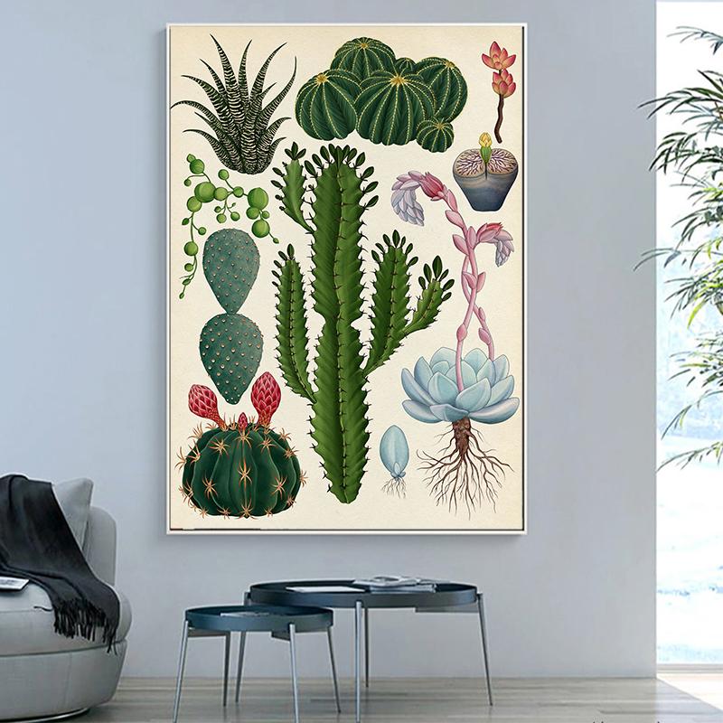 Moderní rostlina Květinové jeskyně Malba Vintage Botanický kaktus Plakáty a obrazy Nástěnný umělecký obraz do koupelny Domácí dekorace Cuadros