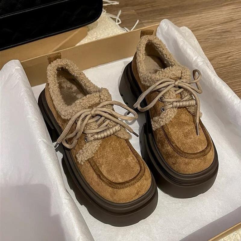 

New Women s Thick-soled Shoes with Fleece, Retro and Versatile Height-increasing Cotton Shoes 40 малиновый