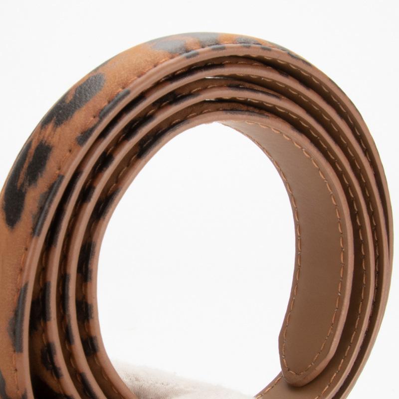 Leopard Print Thin Women's Belt Retro Fashionable Gold Buckle Versatile Jeans Decorative Genuine Leather Belt for Women