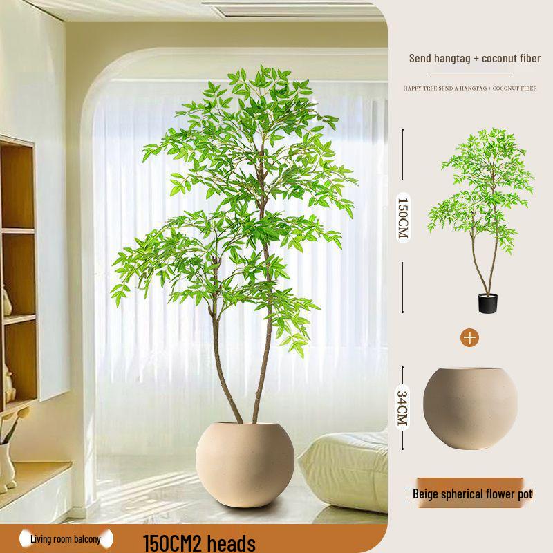 High-End Nandina Domestica Floor-Standing Faux Green Plant for Indoor Decoration
