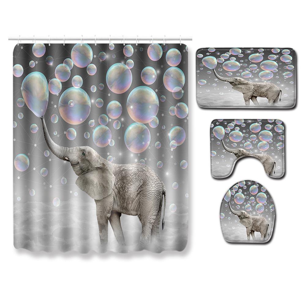 Elephant Lion Animal Shower Curtain Floor Mat Combination Set Toilet Carpet Shower Room Mat Foot Mat
