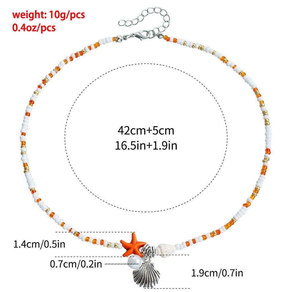 Beautiful Bohemian Starfish Pendant Necklace Colorful Bead Choker Adjustable Neck Chain Jewelry for Women and Girls