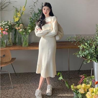 Pure Desire-suéter de punto con tirantes blancos para mujer, vestido largo con cintura suave y temperamento, Tops para mujer