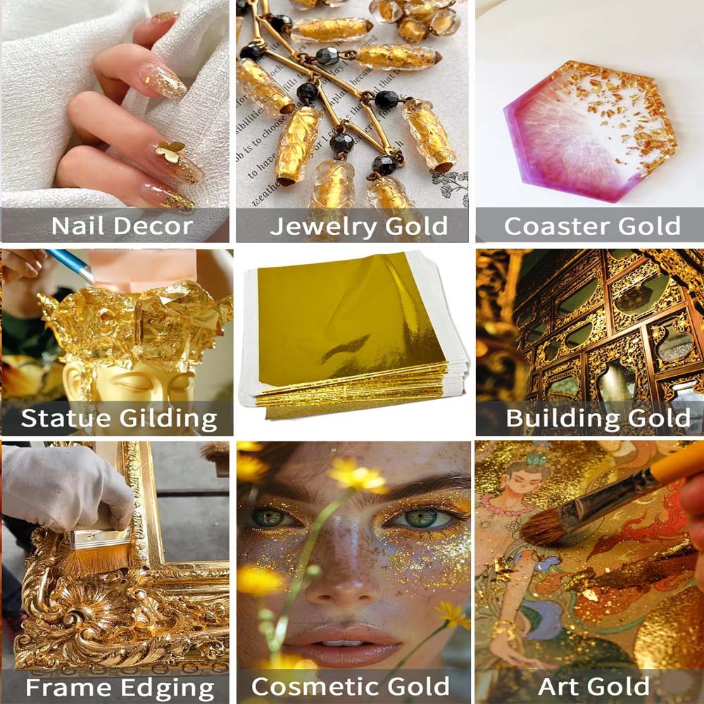 9cm Imitation Gold Silver Copper Foil Paper Sheets Shiny Gilding Craft Leaf for DIY Nail Art Cake Dessert Epoxy Resin Decoration