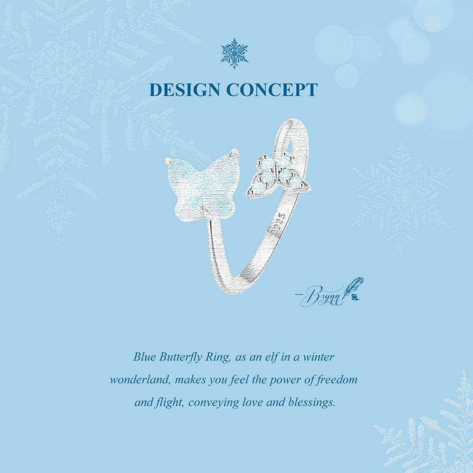 WOSTU Inel ajustabil cu fluture albastru de gheață din argint 925 pentru femei, opal de foc, piatră, insecte, inele rafinate de petrecere, cadou de nuntă