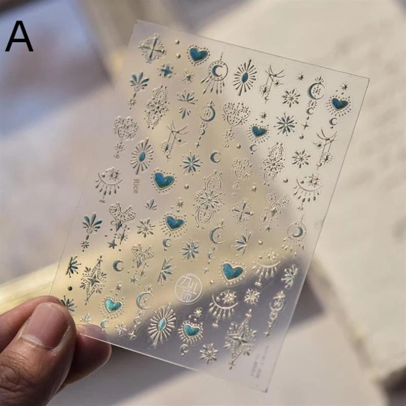 Colorful Geometric Gem Water Drop Heart Bowknot Moon Star Butterfly Line Retro Self Adhesive Nail Art Stickers Manicure Decals