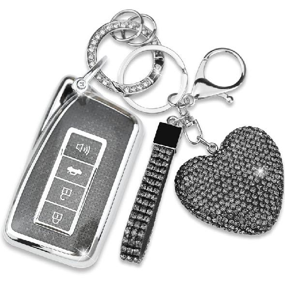 Key Fob Cover With Diamond Keychain For Lexus Car Key Shell Compatible With Lexus RX ES GS LS NX RS GX LX RC LC Smart Remote Key Protector For Women