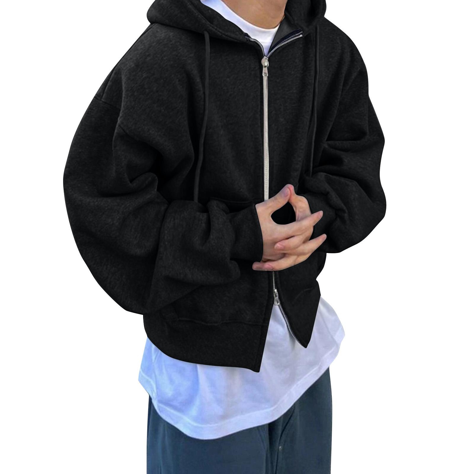 

Мужская однотонная толстовка на двойной молнии, мужская спортивная толстовка большого размера в стиле кэжуал XXXL чёрный
