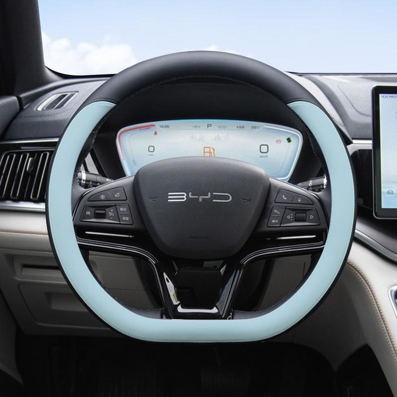 Nappa Leather Car Steering Wheel Cover BYD Song Plus Frigate 07 Qin Han EV Tang DMI Anti-slip Universal 38cm