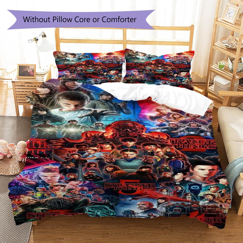 Stranger Pattern Bedding Set Quilt Cover Pillowcase Home Decor Gift (1 * Duvet Cover + 2 * Pillowcase, Without Core)