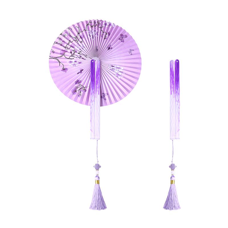 Folding Paper Fan With Traditional Floral Pattern Vintage Round Hand Held Paper Fan Group Fan Antique Chinese Style Fan Home