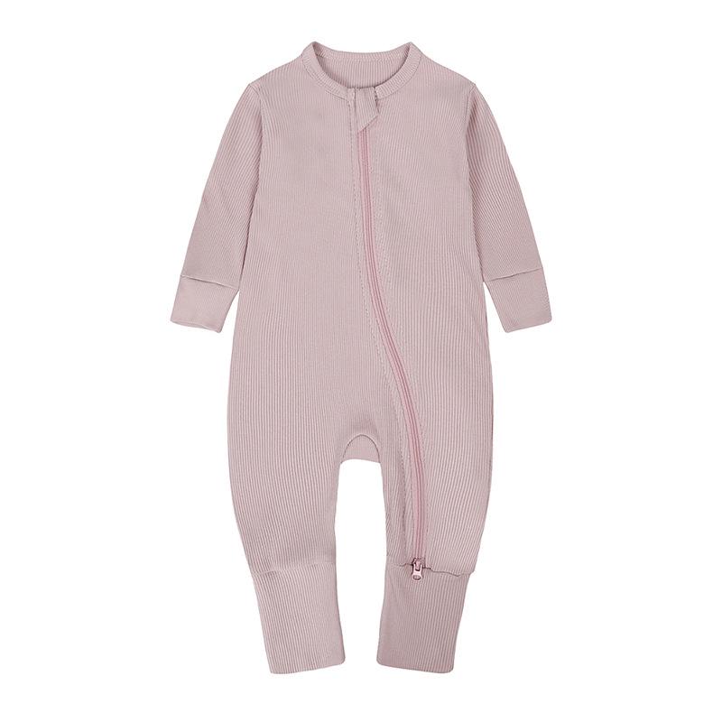 Newborn Autumn Wear Bodysuit: Long Sleeve, Mittens & Foot Cover, 0-24 Months, Solid Ribbed.