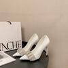 New pointed thin heel rhinestone sexy shallow mouth female king single shoes women's black suede high heels