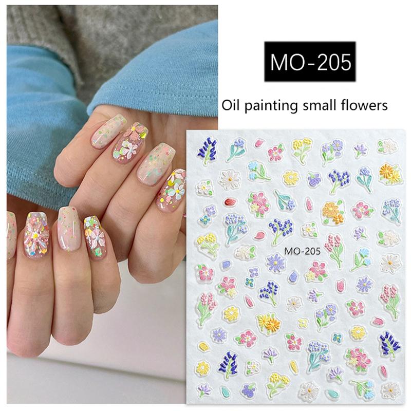 Frühlingsölmalerei Blume Nagelaufkleber 5D Relief Nagelkunst Aufkleber Decals Maniküre Charms Hochwertige Klebende Nagelaufkleber
