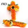 Floral Cross Decoration 2Pcs Dia De Los Muertos Artificial Flower, Marigold Wall Decor for Day Tabletop Flowers of The Dead Halloween Easter