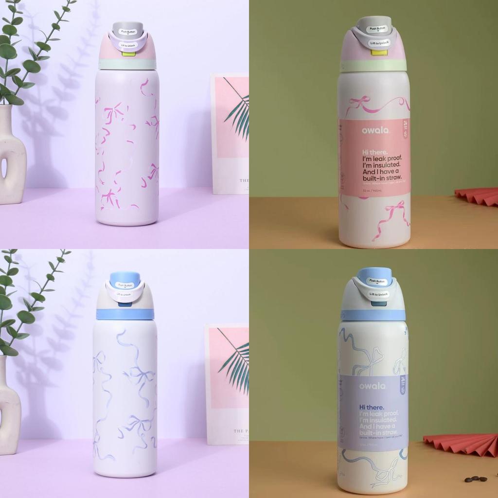 Ribbon Bow Pattern Print Water Bottle Thermos Cup For Sports Travel School Gift