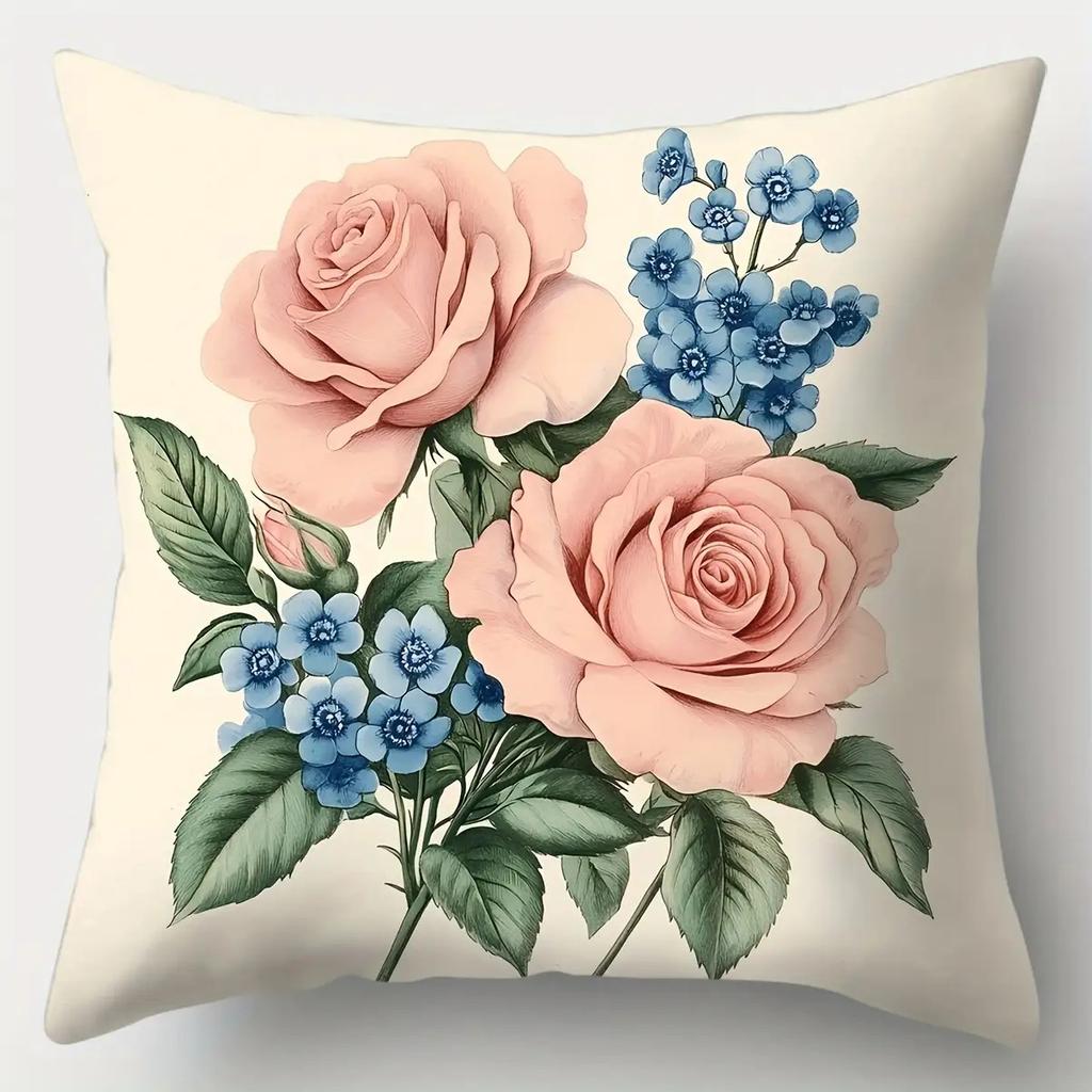 4pcs Blue hydrangea design digital printing pillow cover Short plush Suitable living rooms bedrooms sofas throw cushion cover
