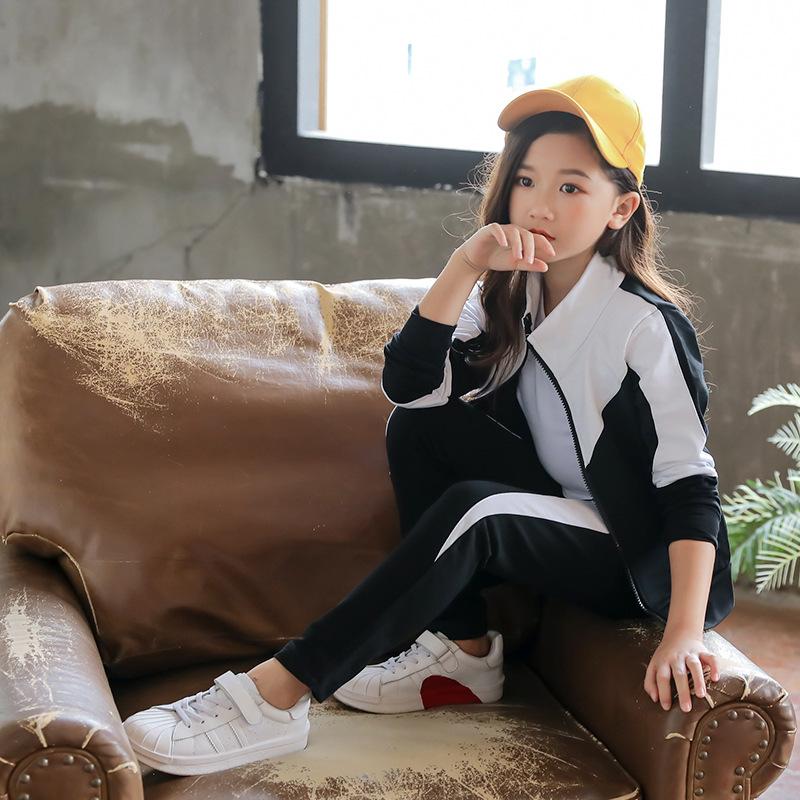 Spring Autumn Teen Girls' Clothing Two-piece Set Zipper Sweatshirt + Pants 2Pcs Outfits Kids Tracksuit