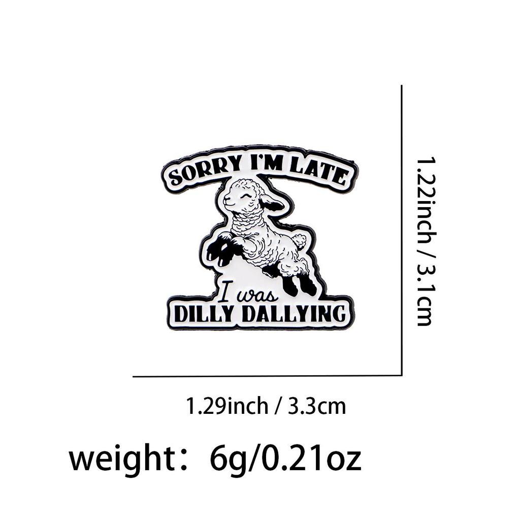 Cartoon Raccoon Alpaca Metal Brooch: Creative English Quote Badge for Clothing