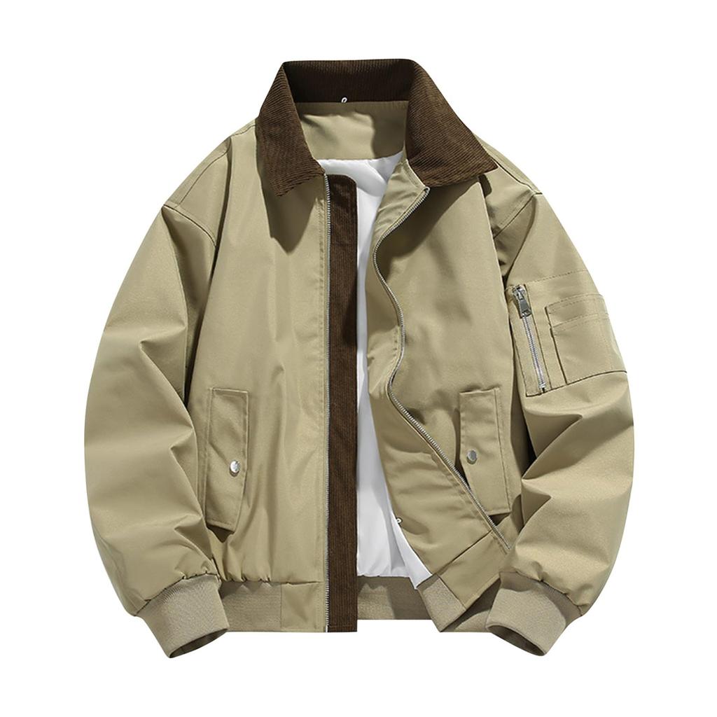 New Men's Lapel Jacket, Solid Color Casual Sports Coat, Full Zipper Lightweight Outdoor Workwear Top