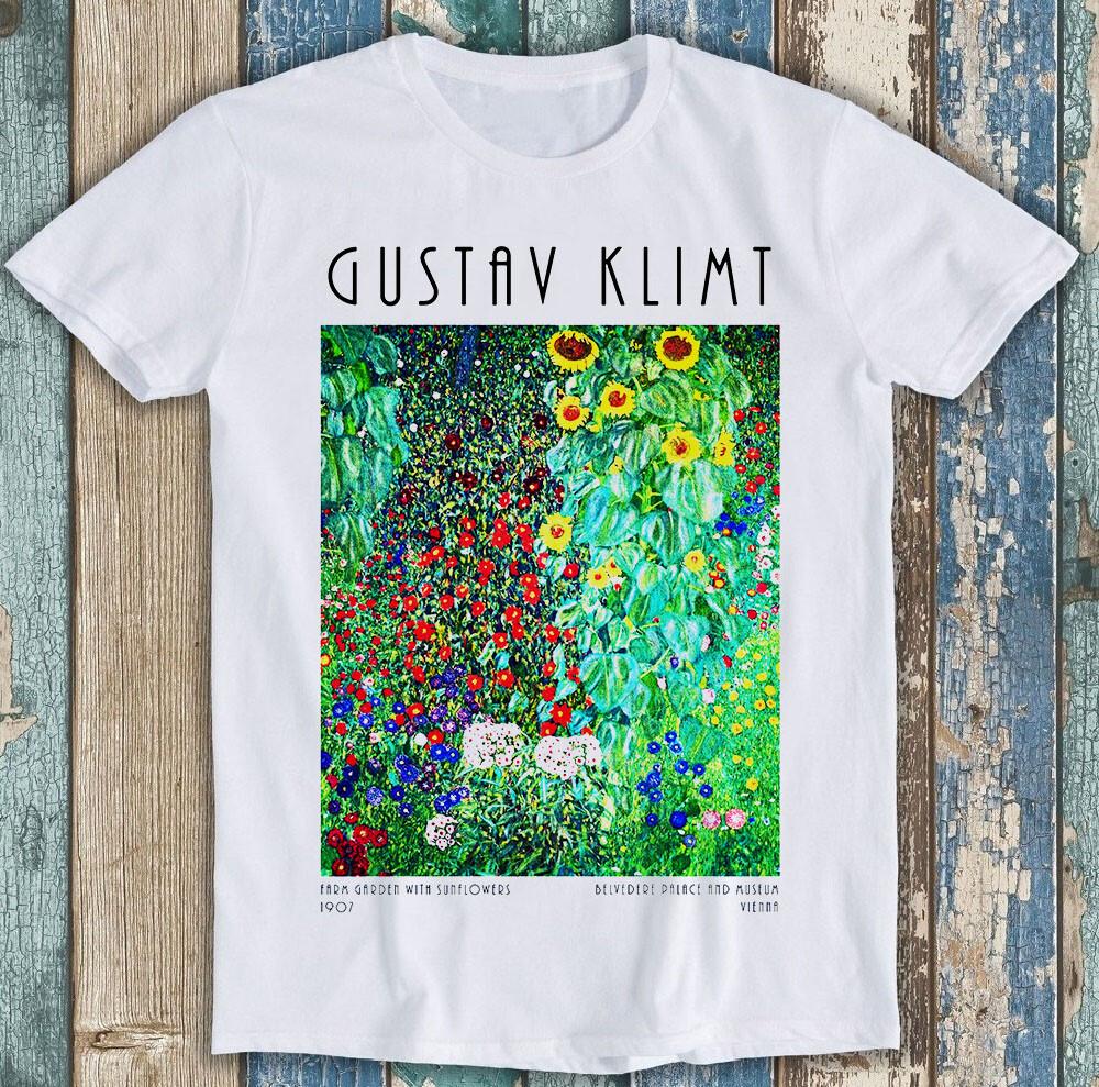 

Gustav Klimt Farm Garden With Sunflowers Belvedere Museum Gift Tee T Shirt 2309 4XL