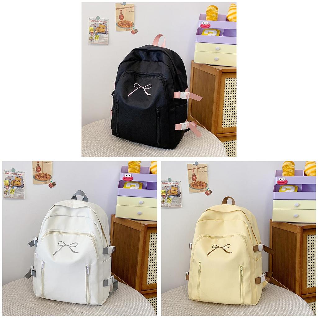 Basic Pink Nylon Student Backpack With Bow Design For School Use