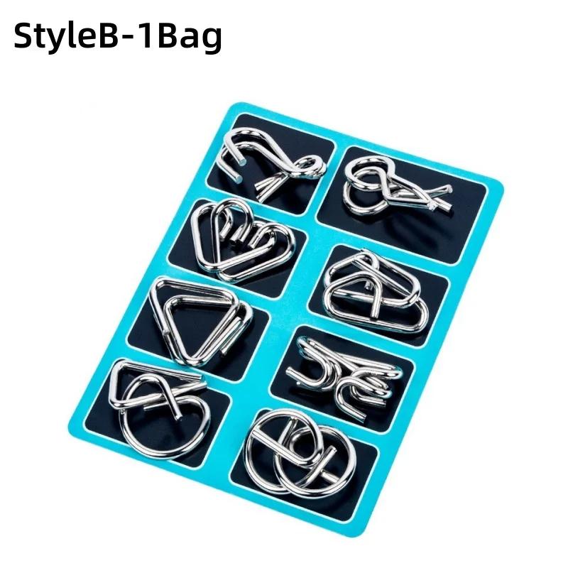 8PCS/Set Metal Montessori Puzzle Wire IQ Mind Brain Teaser Puzzles Children Adults Interactive Game Reliever Educational Toys