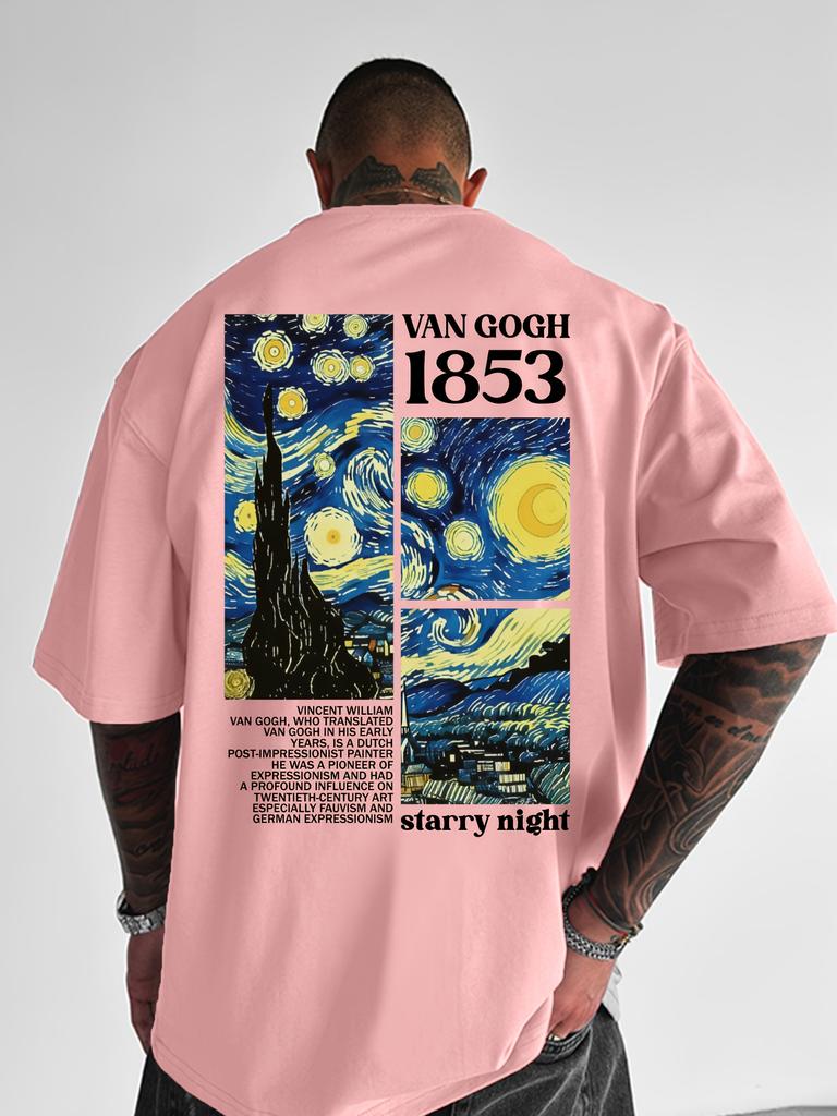 Adult Mens Tshirt Tribute Van Goghs Starry Sky 100 Cotton Comfortable Breathable Shortsleeved Versatile Family Daily Wear
