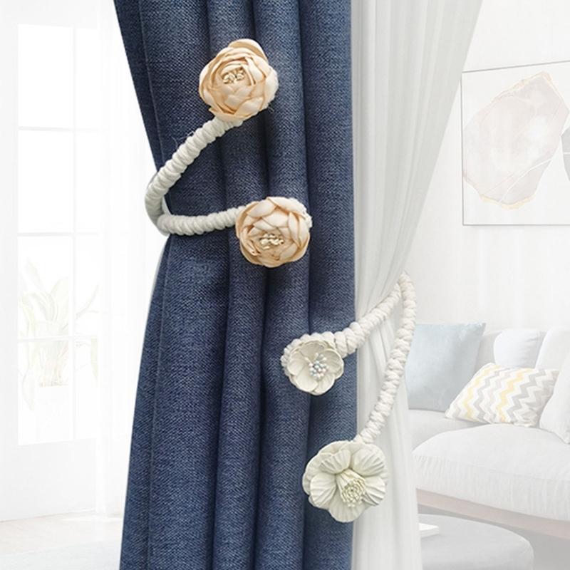 Artificial Flower Curtain Ties Tiebacks Clips 2 Pack Blossom Twist Window Drapery Holdbacks Buckles for Home Decoration