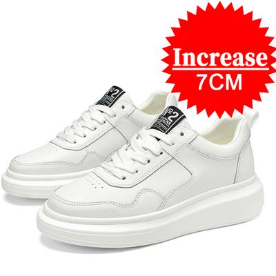 Scarpe rialzanti in pelle di lusso Scarpe da ginnastica da uomo Scarpe rialzanti invisibili da 7 cm Scarpe sportive alte Scarpe bianche