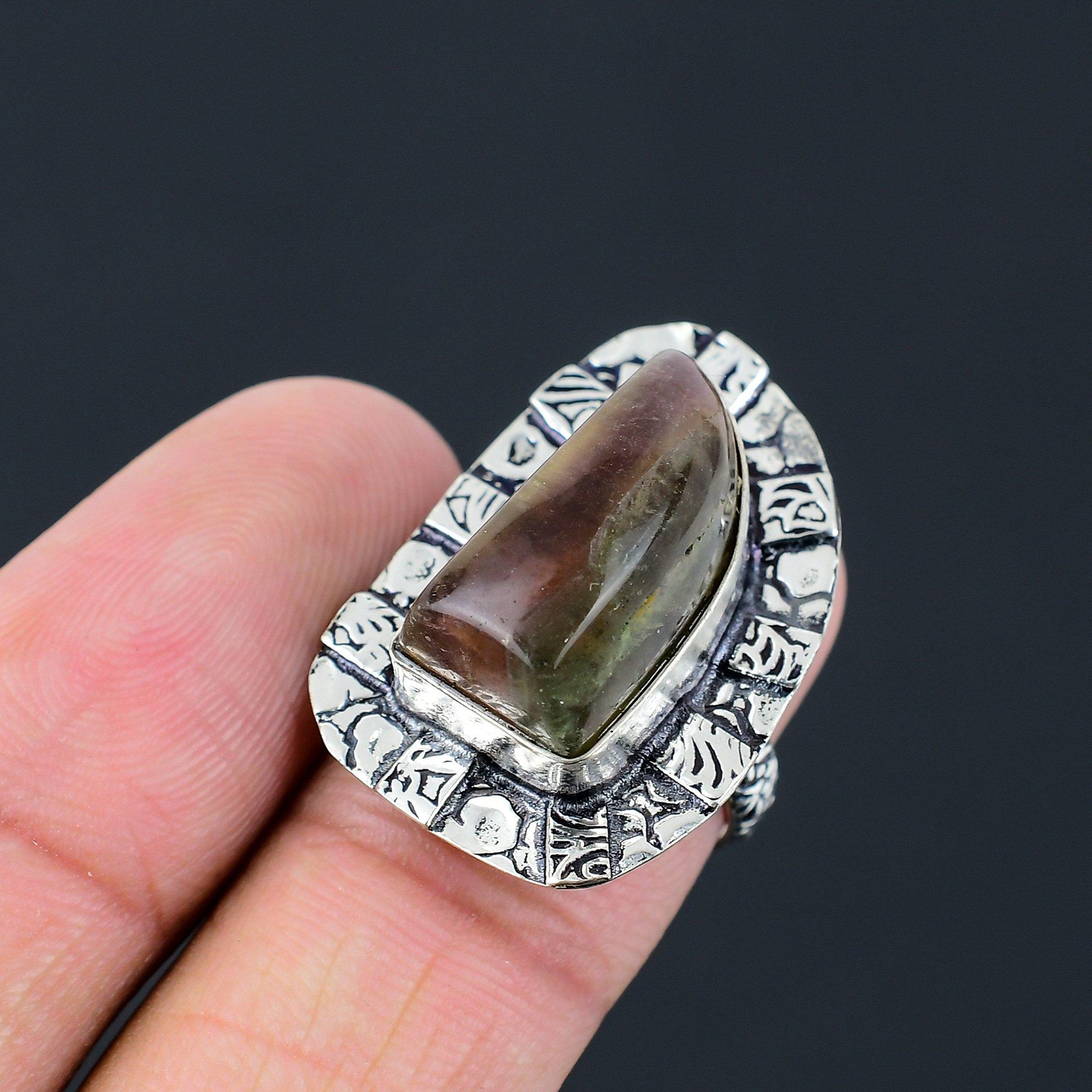 925 Sterling Silver Trillion Multi Fluorite Stone Promise Stackable Ring US 6.5 6.5
