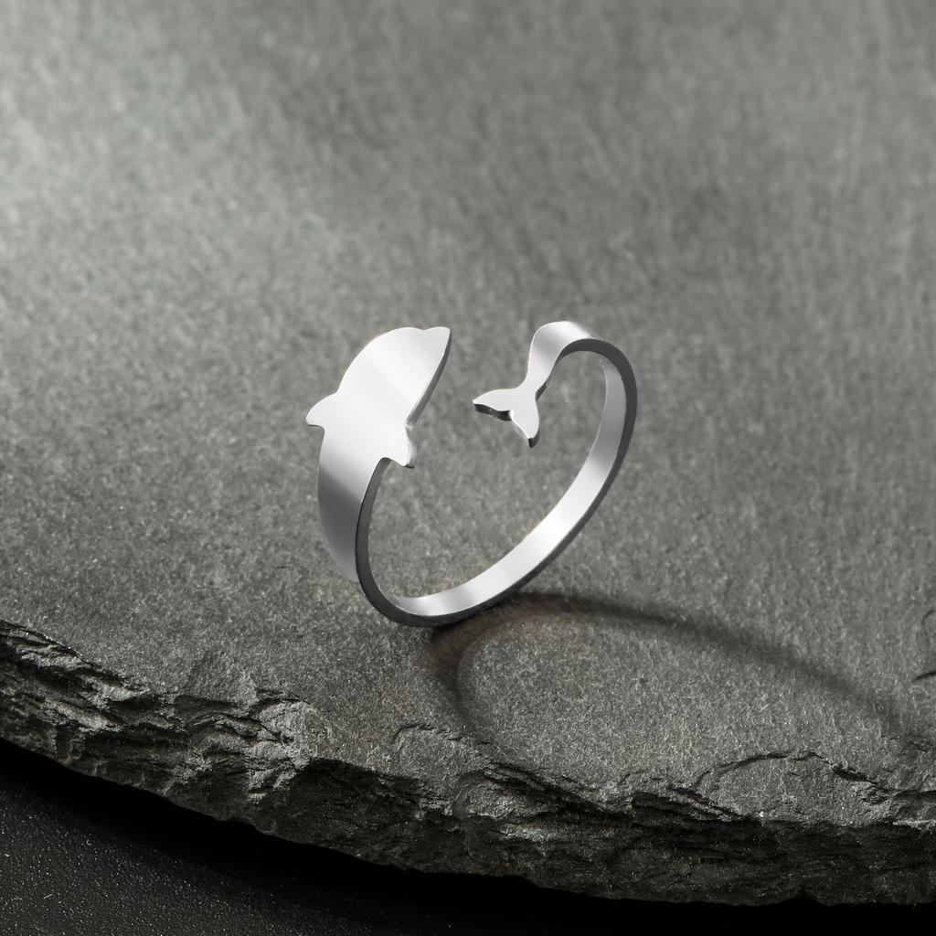Lemegeton Simple Dolphin Finger Ring for Men Woman Couple Resized Sea Fish Animal Gold Color Stainless Steel Jewelry Gift