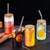 1pc-Multi Functional Bamboo Covered Glass, High Borosilicate Cola Cup High Temperature Resistant Glass Milk Tea Cup Beverage Cup