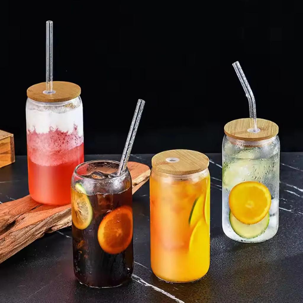 1pc-Multi Functional Bamboo Covered Glass, High Borosilicate Cola Cup High Temperature Resistant Glass Milk Tea Cup Beverage Cup