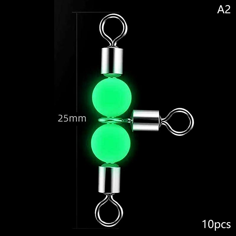 10Pieces Stainless Steel T-Turn 3 Way Fishing Connector Rolling Swivel Fishing Tackle Connector Luminous Beads Attract Fish