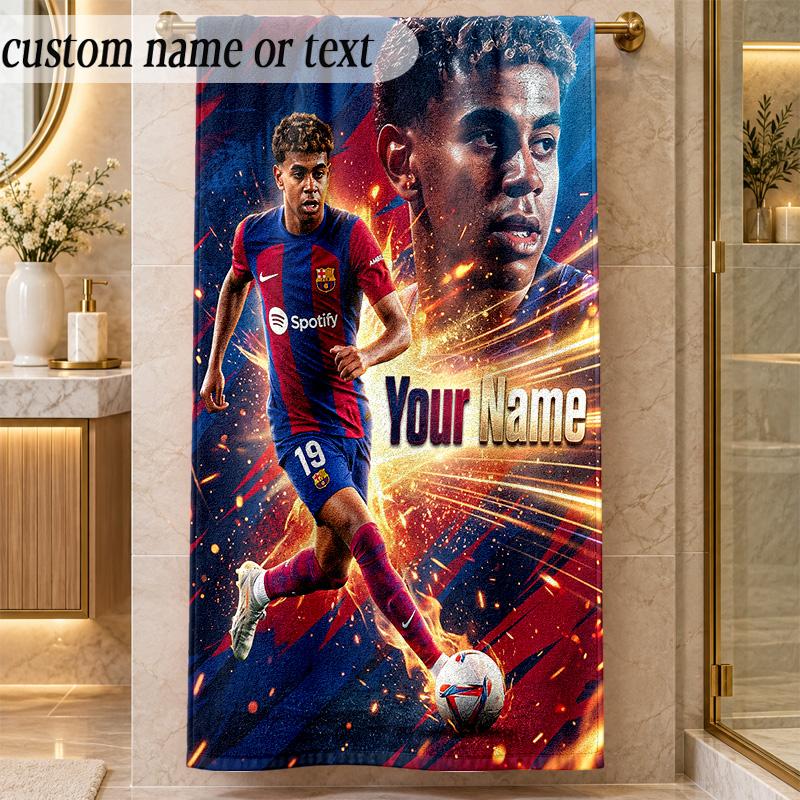 Beach TowelLamine Yamal Custom Name Text Personalized Soft Towel for Beach Pool Indoor Home Decor Gift