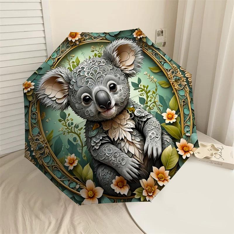 

1PC Koala FloralAutomatic Open/Close Umbrella with Windproof, 8-Rib Sturdy Canopy, Durable Ribs, Fashionable Design, Outdoor Accessory, Fun Prin, Holi