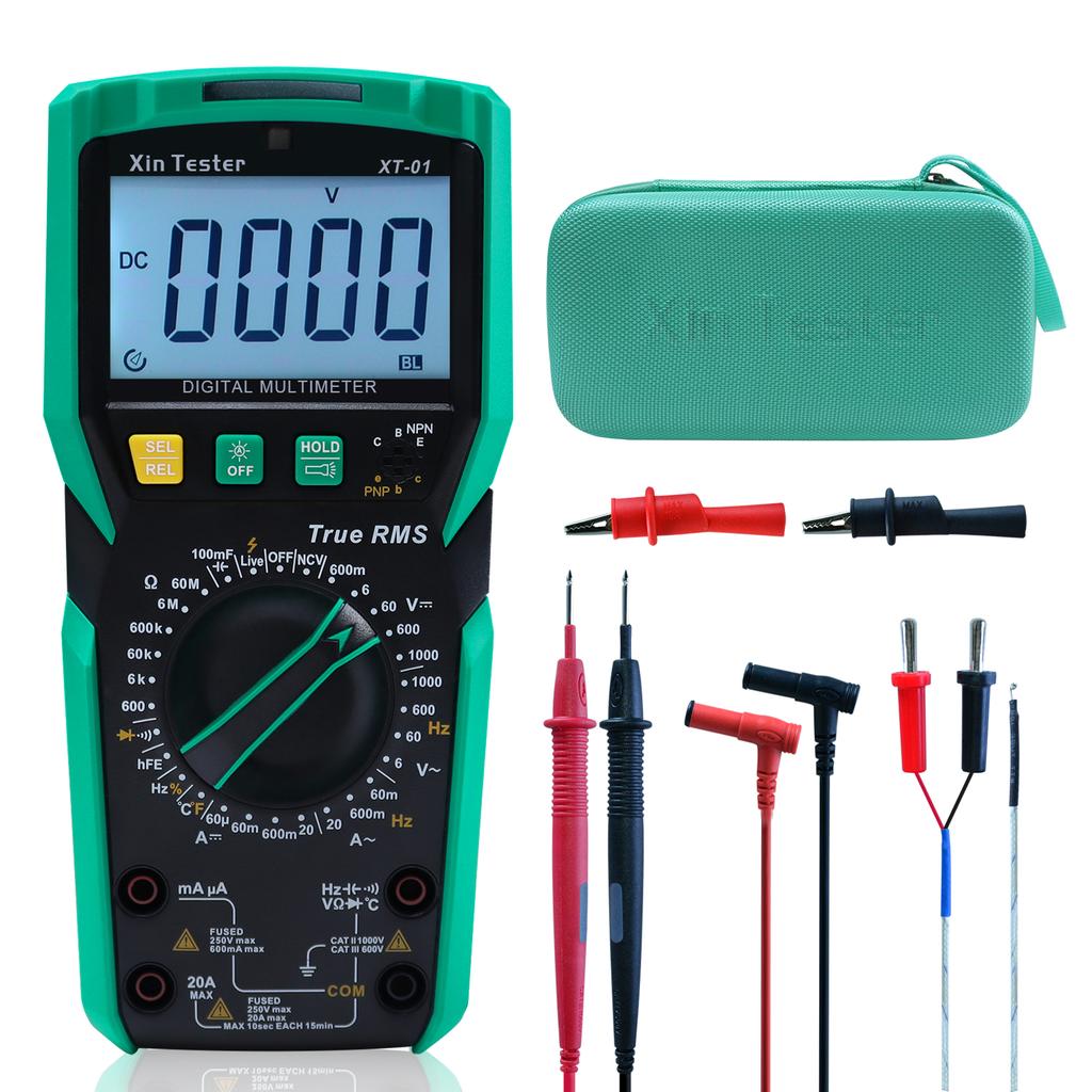 Xin Tester Digital Multimeter XT-01 Set Auto Ranging Voltmeter T-RMS 6000 Counts AC DC Volt Amp Ohm Capacitor Temperature Tester