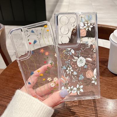 Moda Aşk Kalp Çiçek Şeffaf Telefon Kılıfı Samsung S24 S23 Ultra S22 S21 FE A15 A35 A55 A33 A54 A53 A25 Darbeye Dayanıklı Şeffaf Yumuşak Silikon Kapak