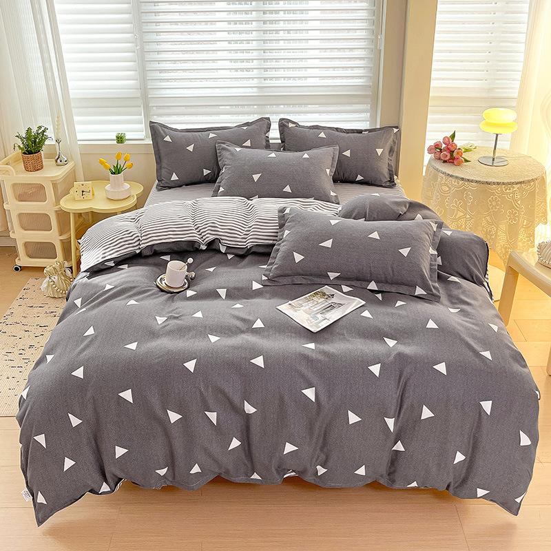 Small Fresh Thickened Pure Cotton Brushed Four-piece Set New Autumn and Winter Cotton Dormitory Bed Sheet Quilt Cover Bedding