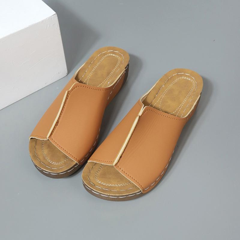 

New women s summer slope heel platform slippers large size casual fashion simple fish mouth height 43