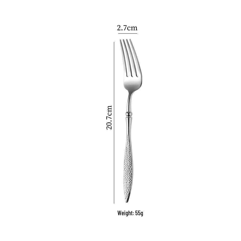 Hammered Stainless Steel Cutlery Set: Steak Knife, Fork, Spoon, Teaspoon, Tea Fork
