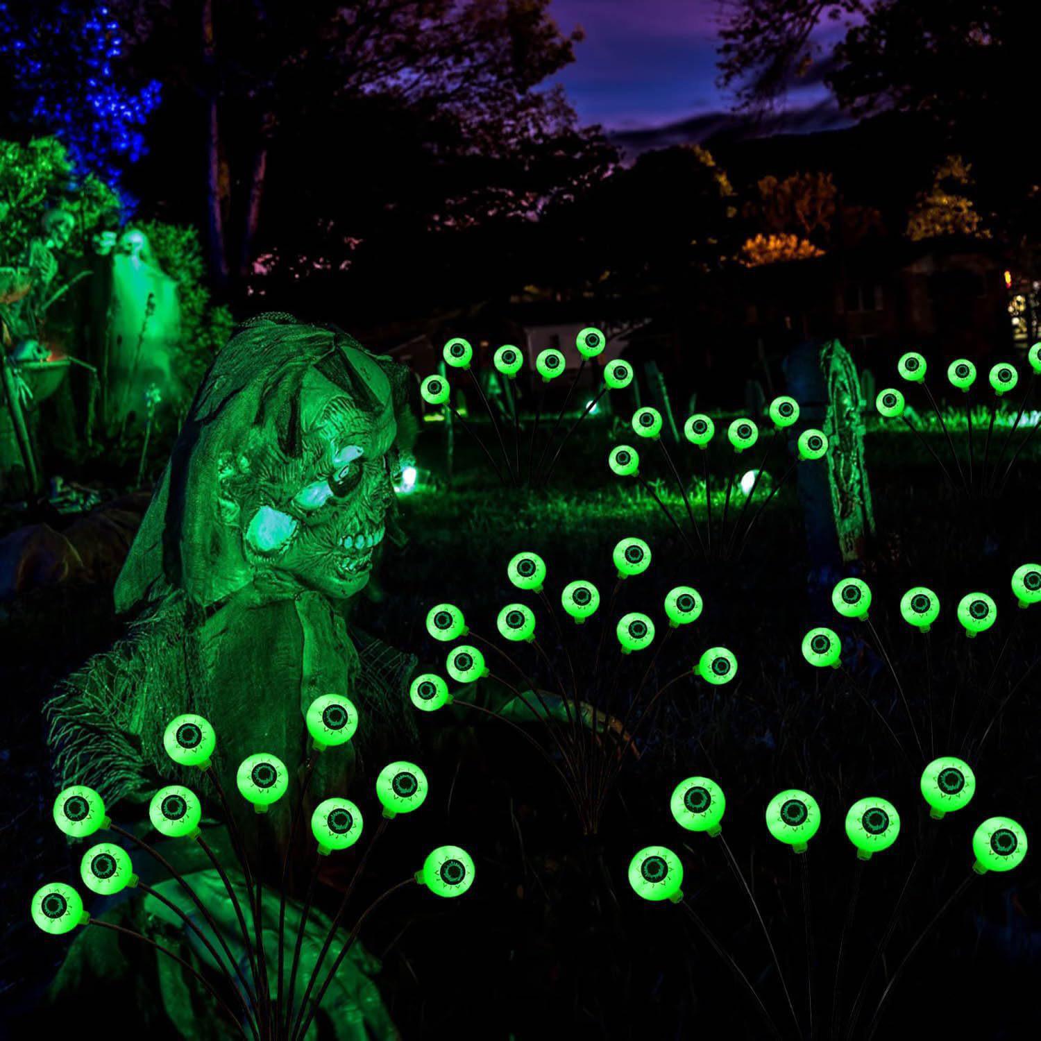 Ghost Eye LED Halloween String Lights with Solar-Powered Eyeball Emoticons 6 Eyeballs зелёный