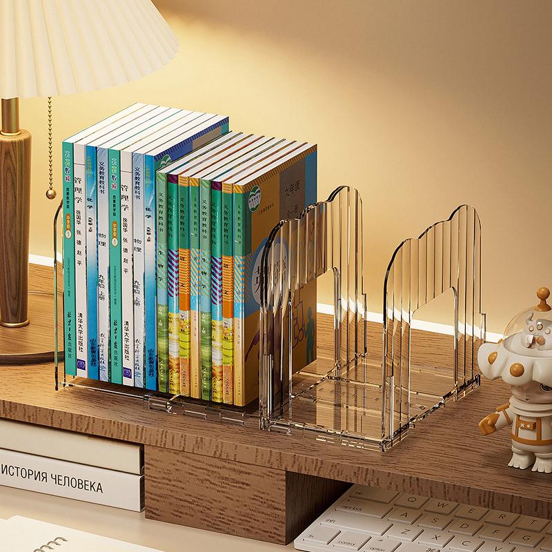Bookcase Office Document Organizer Four-Compartment Book Holder Transparent Desktop Book Stand Document Display Rack