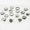 Europe and The United States New Ring Retro Exaggerated Hollow Carved Snake-shaped Feather Gem 16-piece Combination Ring Foreign Trade