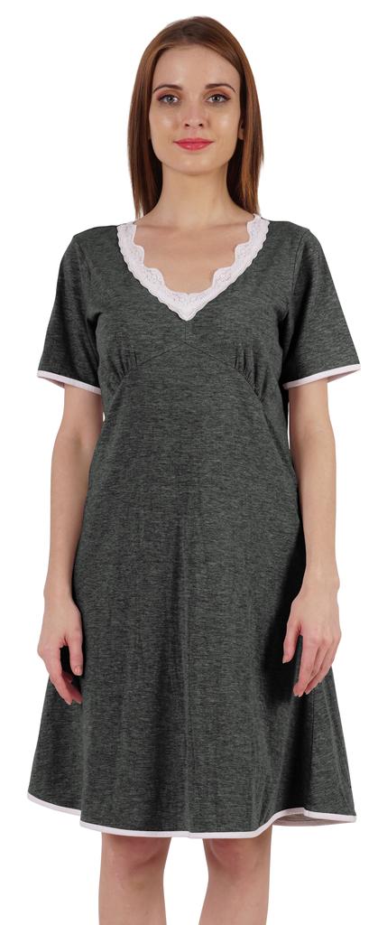 Inkmeso Solid Nightgown Dress For Women Nightwear Lace Short Sleeve Loungewear