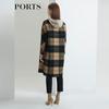 PORTS Women's Black Check Wool Blend Mid-Length Coat