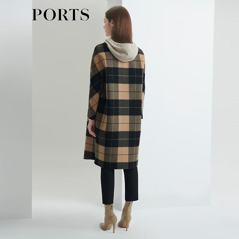 PORTS Women's Black Check Wool Blend Mid-Length Coat