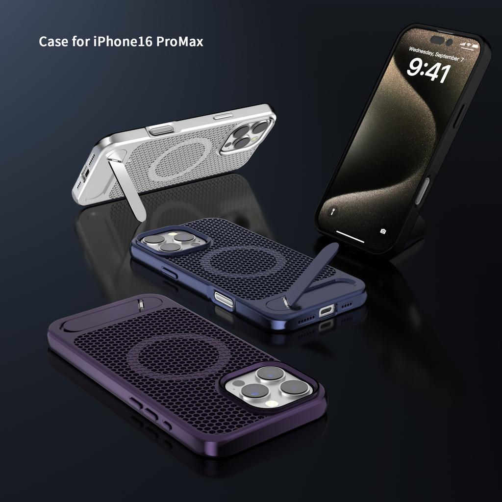Applicable to Apple 16pro bracket mobile phone case honeycomb heat dissipation grid Huawei mate70pro magnetic mobile phone case